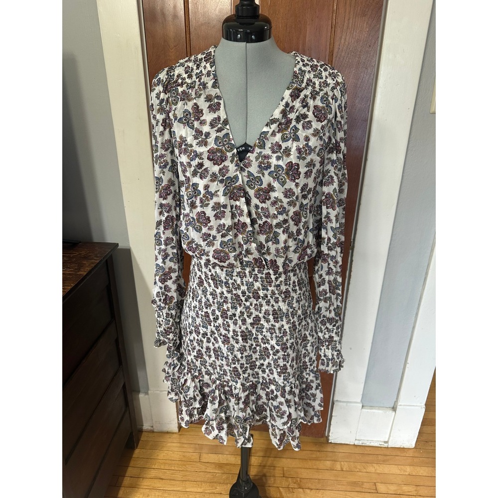 Veronica Beard Farha Floral Smocked Mini Dress Size 6 Ecru Multi EUC